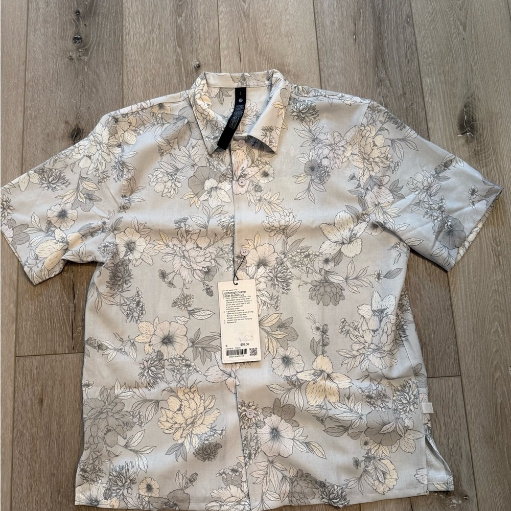 Men's Lululemon Lightweight Sleeve Button-Up Shirt - Light Gray Floral